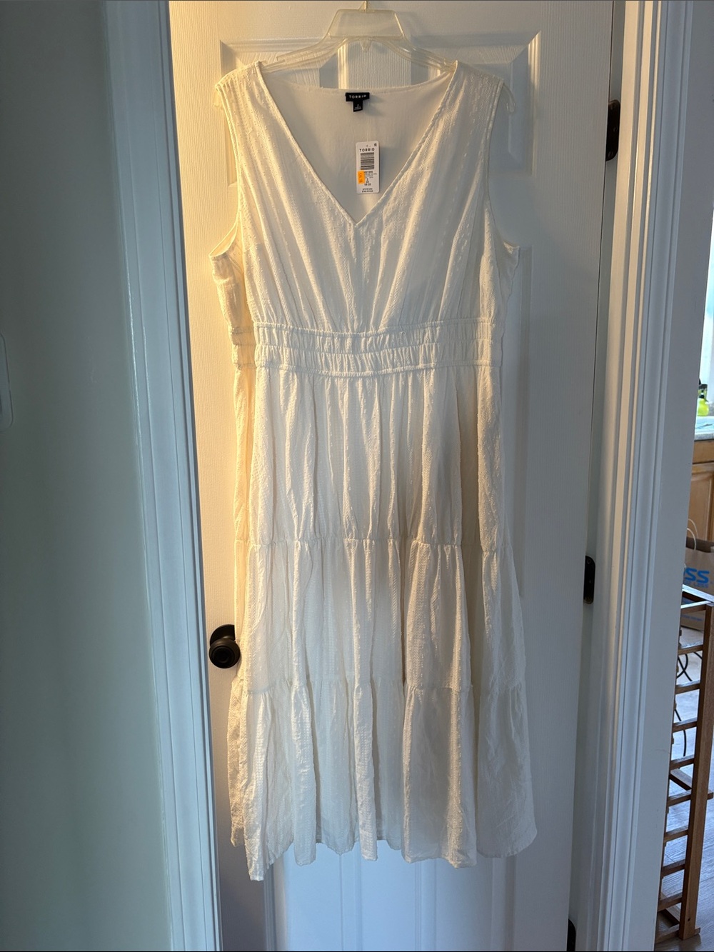 Torrid White Sleeveless V-Neck Tiered Maxi Dress